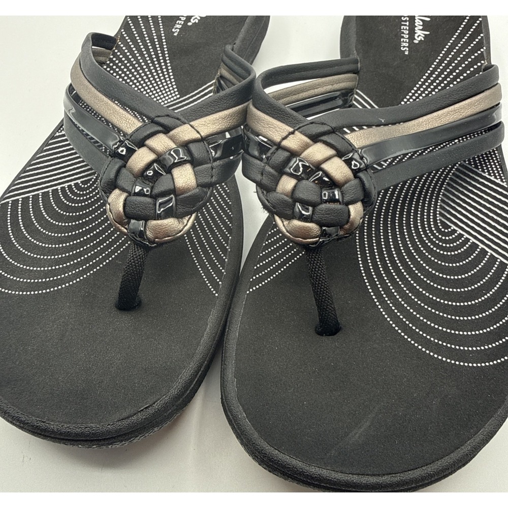 Clarks Cloudsteppers Breeze Coral Flip Flops Sandals - Size 11M - Black/Pewter - Picture 7 of 8